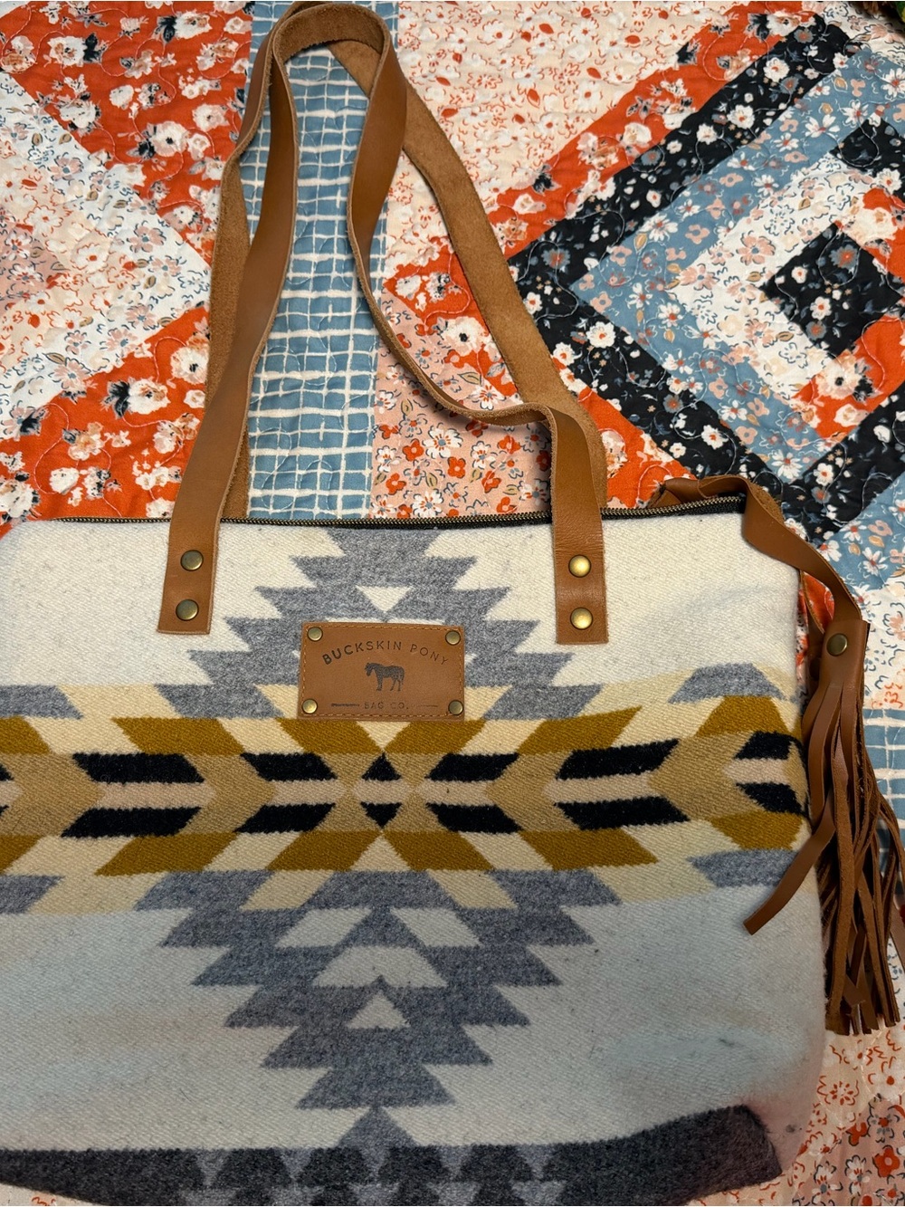 Tan & Mustard Patterned Tote Bag